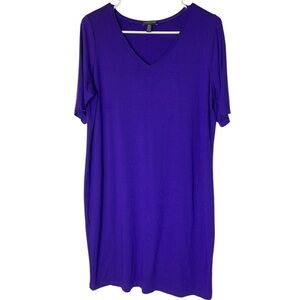 EILEEN FISHER Petite Large Blue V Neck Dress